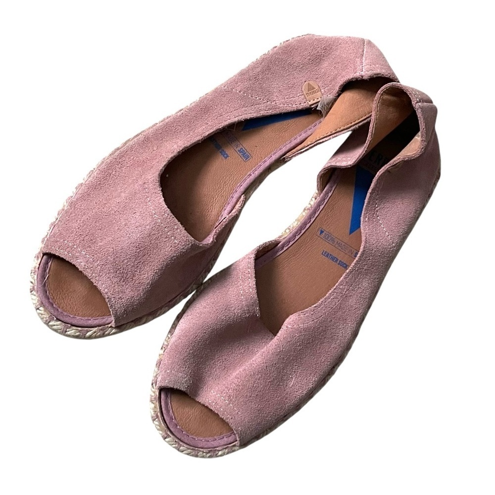 VERBENAS Spain Suede Leather Peep Toe Espadrilles Sandals Pink Mauve Suede 37